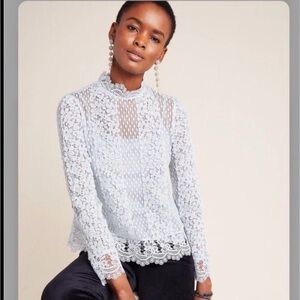 NWT Anthropologie Blue Tassel Loraine Floral Lace Top